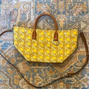 Tory Burch Yellow Geometric Shoulder Bag with Brown Straps
